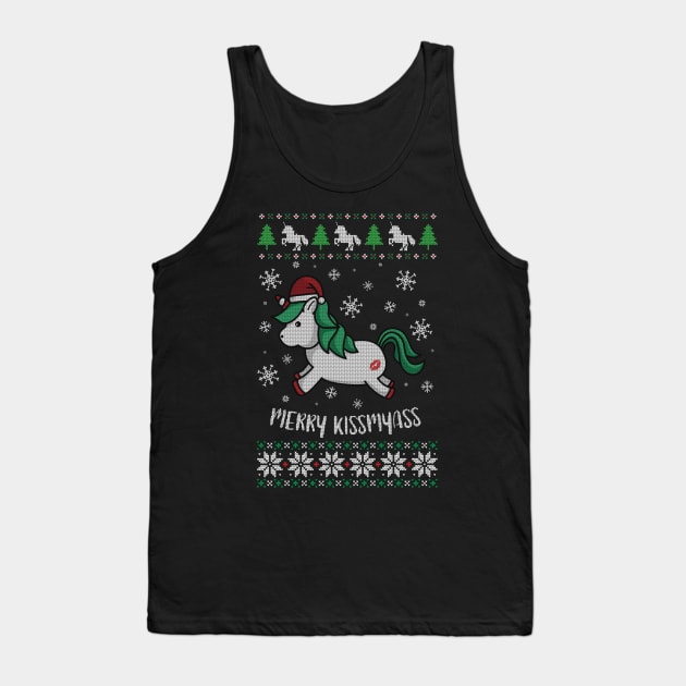 MerryKissMyAss cute kawaii unicorn ugly christmas sweater Tank Top by secondskin